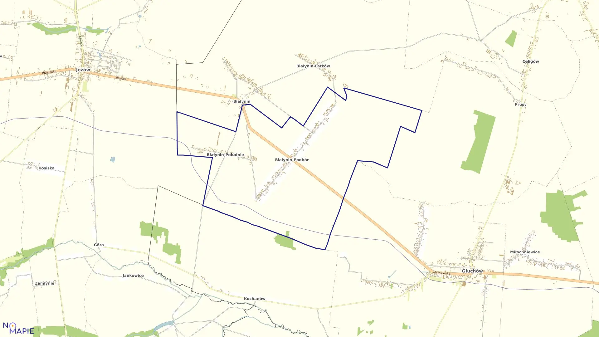 Mapa obrębu BIAŁYNIN POŁUDNIE w gminie Głuchów